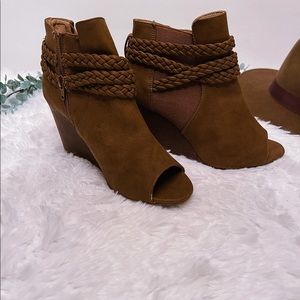 Boho Brown Suede wedge booties size 8
